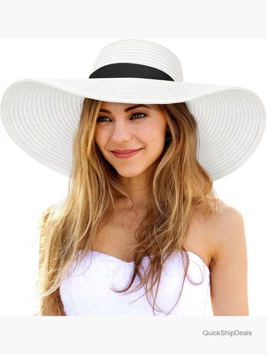 Accessories - Oversize Wide Brim Floppy Straw Beach Hat UPF 50+ Foldable Roll-Up Sun Hat
